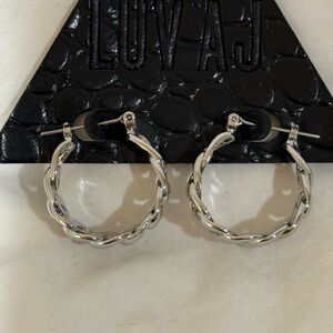 Luv AJ Twisted Silver Hoop Earrings